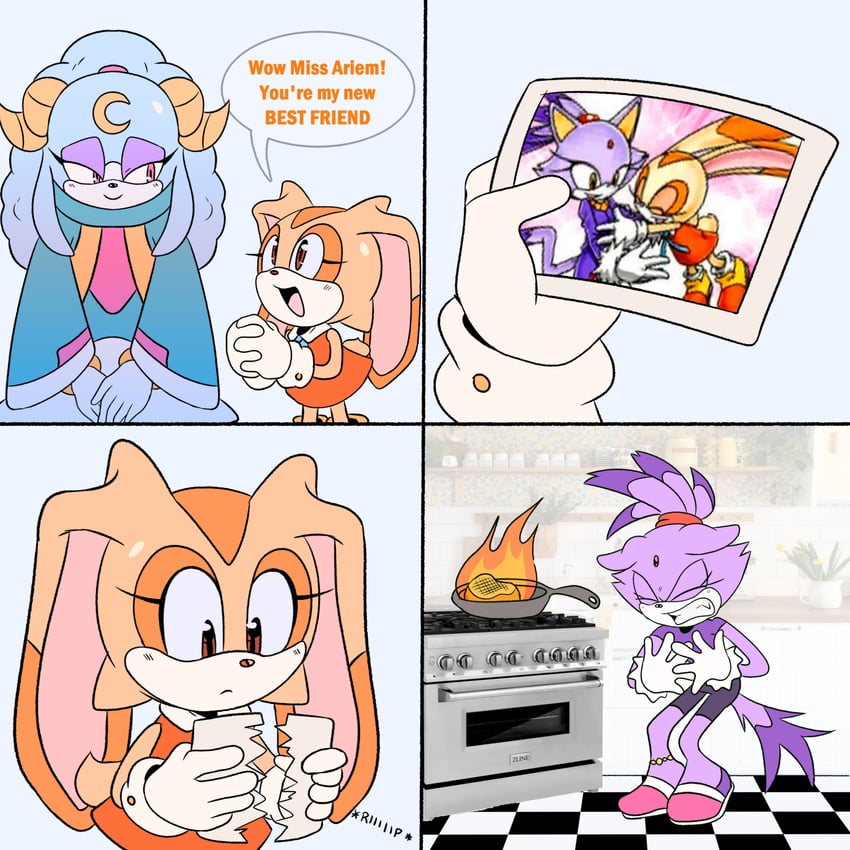 blaze the cat, cream the rabbit, and ariem (sonic and 3 more) drawn by stellarspin