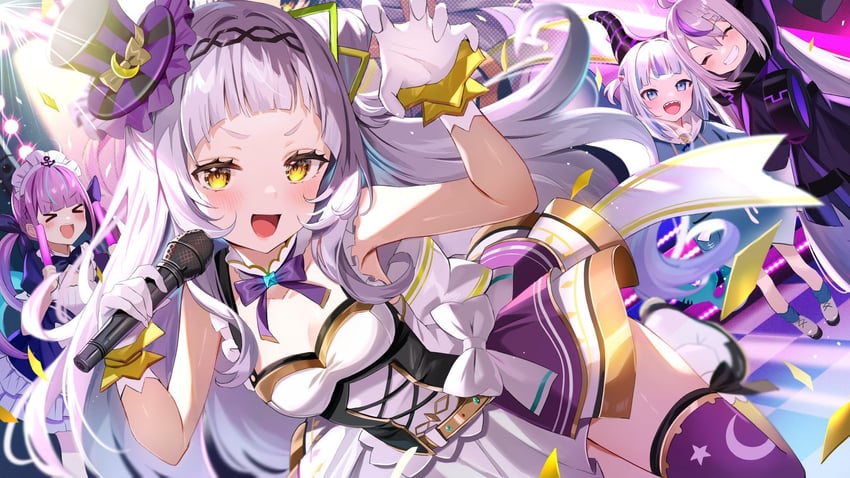 gawr gura, minato aqua, la+ darknesss, and murasaki shion (hololive and 1 more) drawn by satoupote