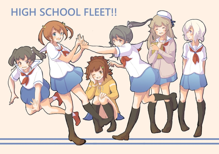 misaki akeno, munetani mashiro, irizaki mei, nosa kouko, tateishi shima, and 1 more (high school fleet) drawn by mano_(6_6com)