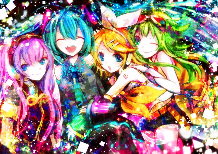 hatsune miku, kagamine rin, megurine luka, and gumi (vocaloid) drawn by sazanami_shione