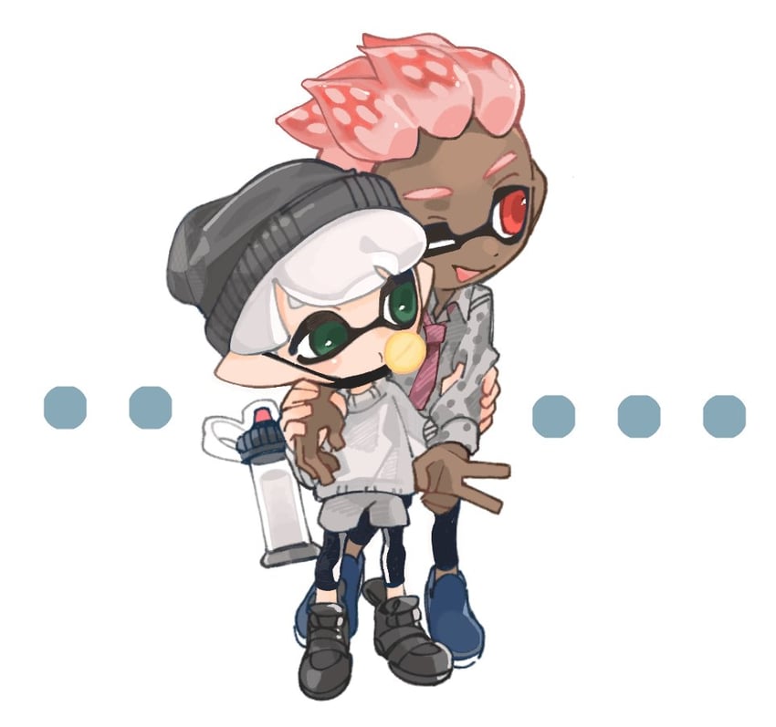 inkling player character and inkling boy (splatoon) drawn by spl8ya