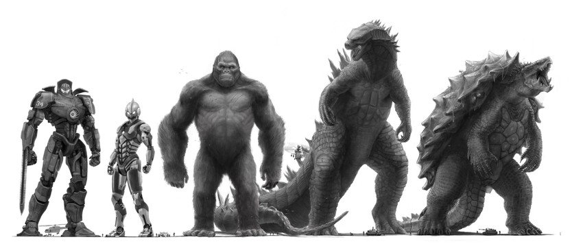 godzilla, ultraman, gipsy danger, king kong, gamera, and 1 more (ultra series and 7 more) drawn by eatalllot