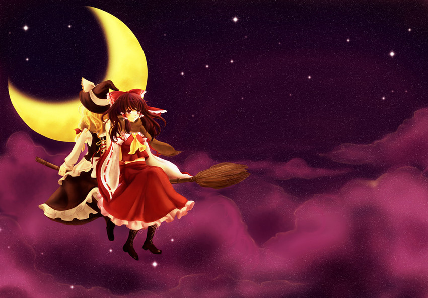 hakurei reimu and kirisame marisa (touhou) drawn by suja_(ufo85go)