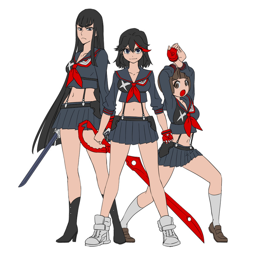 matoi ryuuko, senketsu, kiryuuin satsuki, and mankanshoku mako (kill la kill) drawn by sako_(namocake)