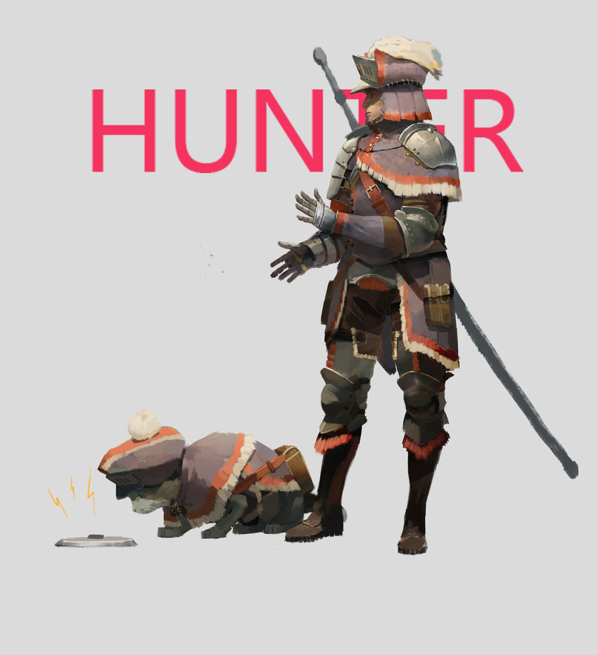 monster hunter and player palico (monster hunter) drawn by yi_gesang