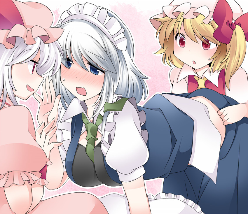 remilia scarlet, flandre scarlet, and izayoi sakuya (touhou) drawn by hammer_(sunset_beach)