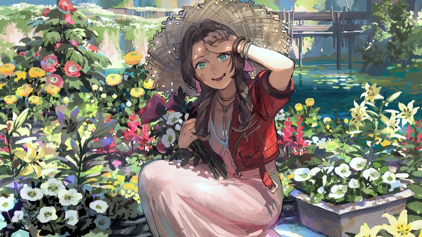 aerith gainsborough (final fantasy and 2 more) drawn by sasumata_jirou