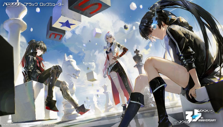 black rock shooter, lucia, alpha, lucia: plume, and alpha: crimson weave (punishing: gray raven and 1 more) drawn by dino_(dinoartforame)