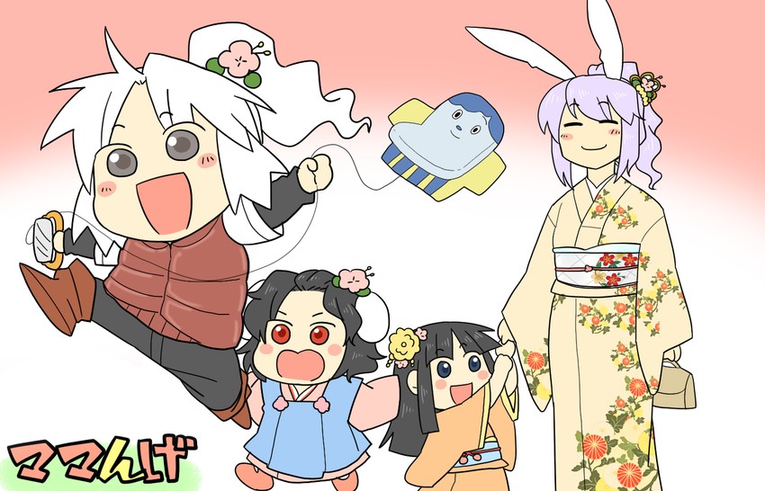 reisen udongein inaba, houraisan kaguya, inaba tewi, and yagokoro eirin (touhou) drawn by koyama_shigeru