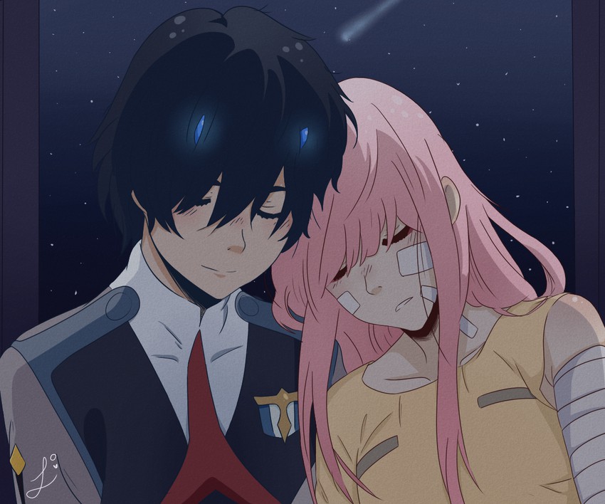 zero two and hiro (darling in the franxx) drawn by leslove-draws