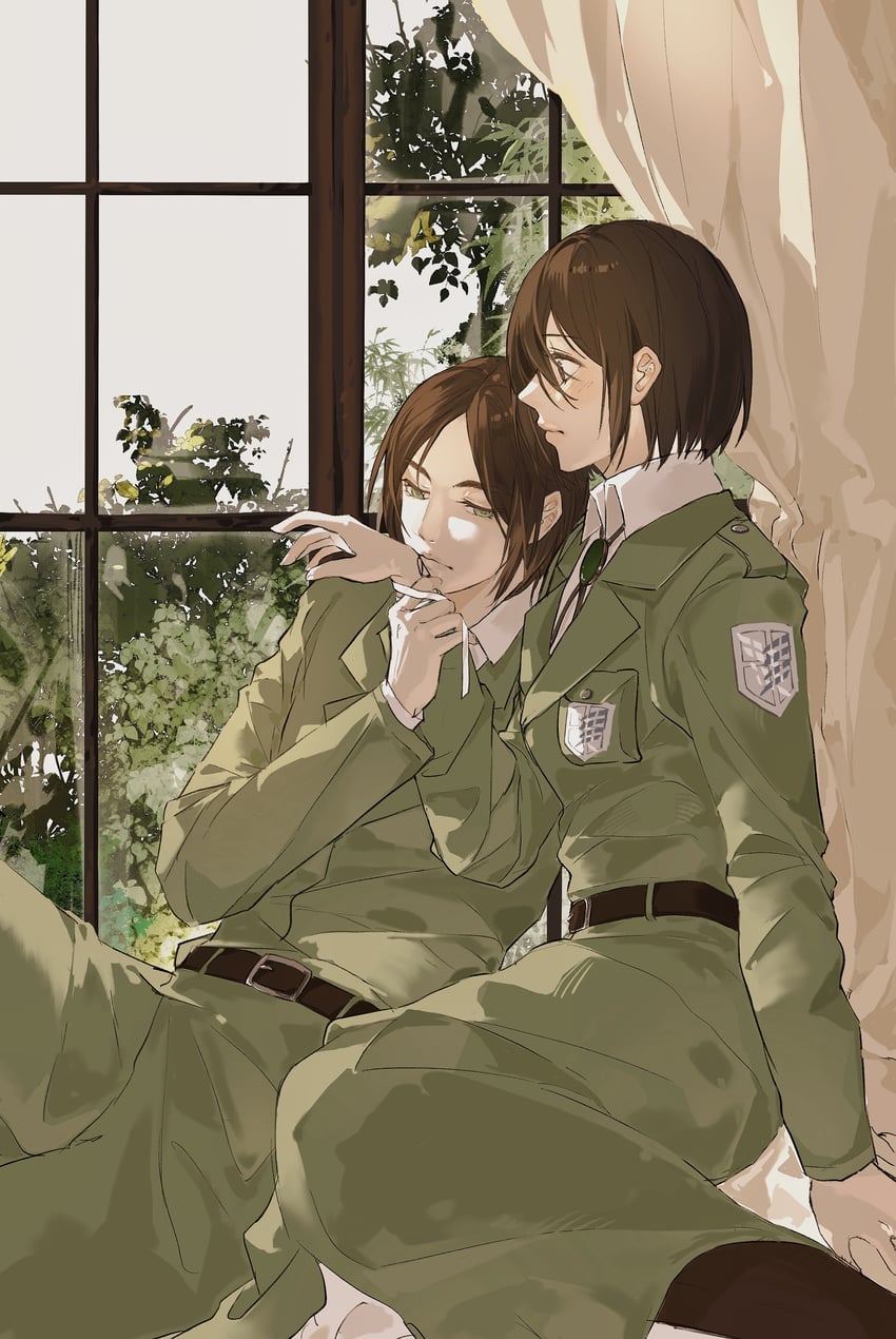 mikasa ackerman and eren yeager (shingeki no kyojin) drawn by zhuse_fuxianqing