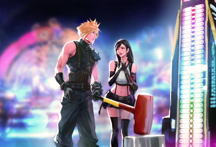 tifa lockhart and cloud strife (final fantasy and 3 more) drawn by spykeee