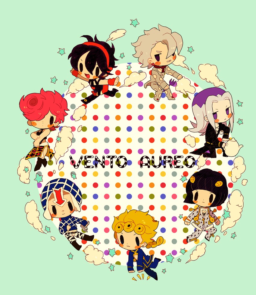 giorno giovanna, bruno bucciarati, guido mista, narancia ghirga, pannacotta fugo, and 2 more (jojo no kimyou na bouken and 1 more) drawn by mirihiko