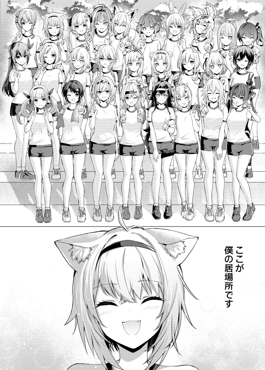 houshou marine, shirakami fubuki, hoshimachi suisei, usada pekora, nekomata okayu, and 22 more (hololive and 1 more) drawn by yuu201023