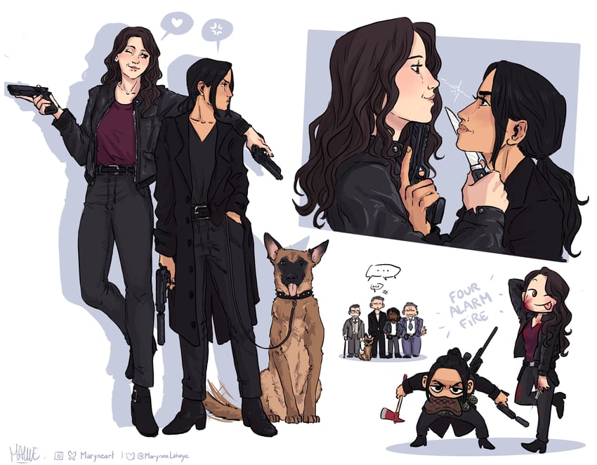 harold finch, john reese, sameen shaw, root, bear, and 2 more (person of interest) drawn by toodrunktofindaurl