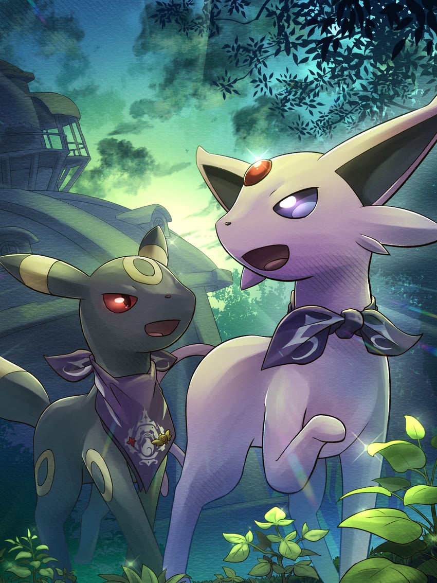 umbreon and espeon (pokemon and 1 more) drawn by yamaori_(hakkentai_pokedan)