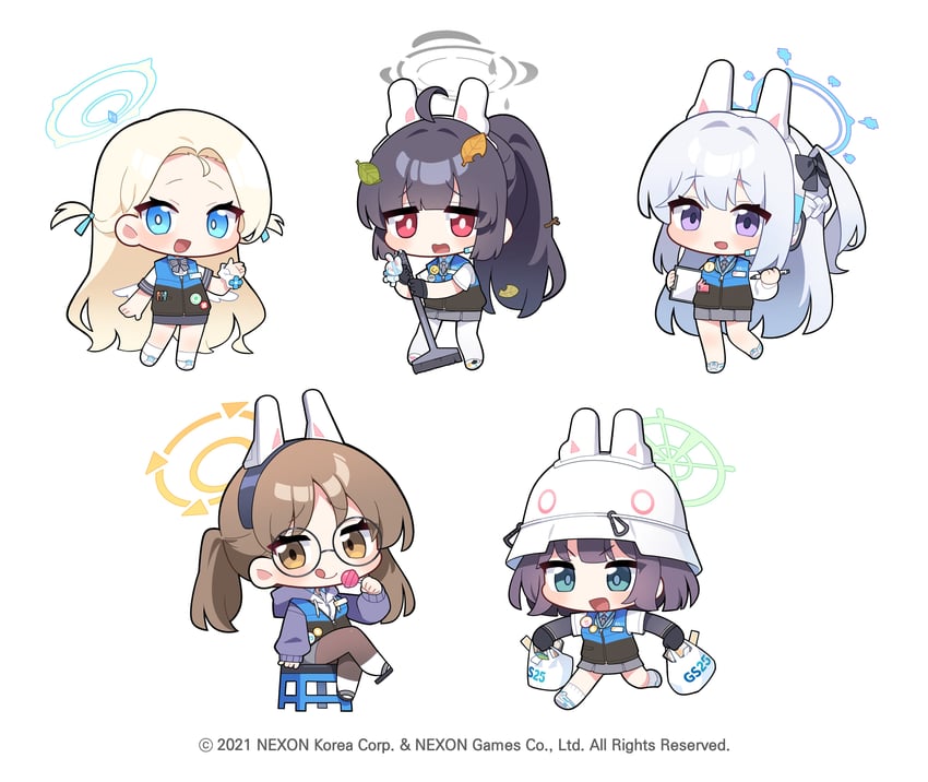 miyu, miyako, saki, moe, and sora (blue archive) drawn by donmin_h