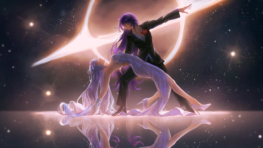 acheron and black swan (honkai and 1 more) drawn by zieru