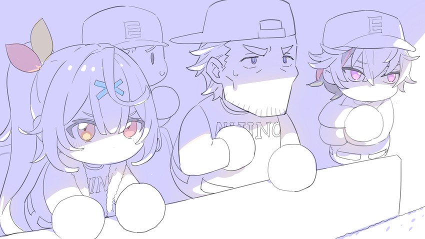 hoshikawa sara, fuwa minato, and maimoto keisuke (nijisanji and 1 more) drawn by enkyo_yuuichirou