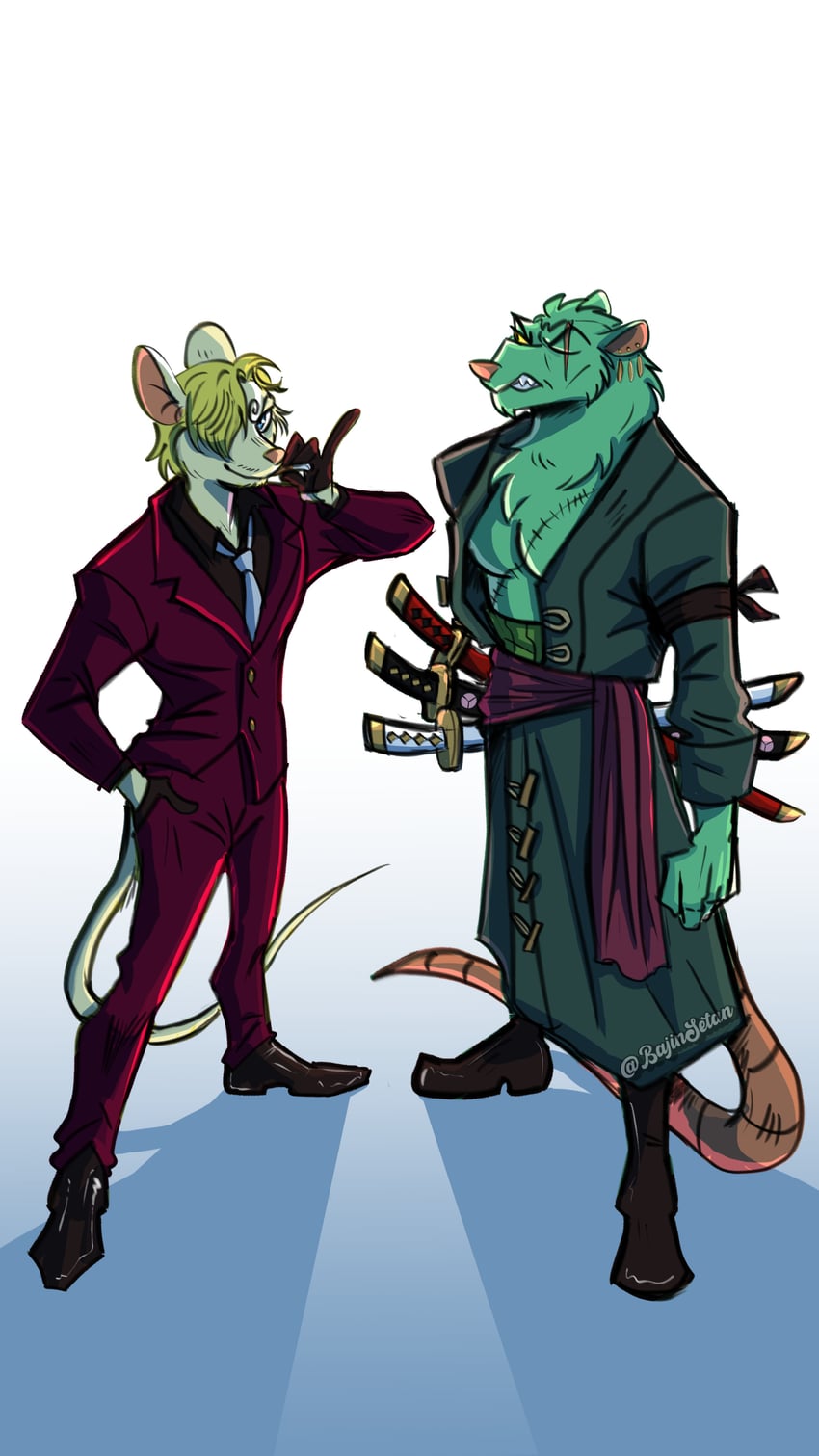 roronoa zoro and sanji (one piece) drawn by bajingoarts