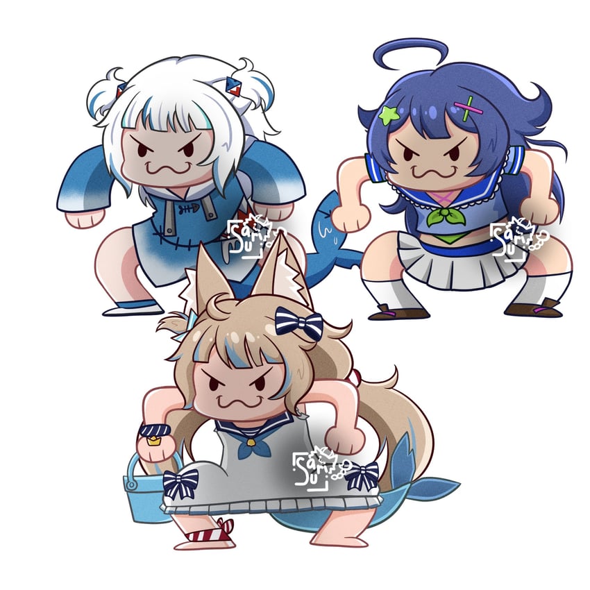 gawr gura, sameko saba, and senzawa (hololive and 2 more) drawn by sasuri_(vtuber)_(artist)
