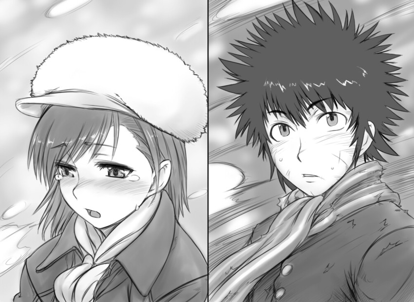 misaka mikoto and kamijou touma (toaru majutsu no index and 1 more) drawn by kuontendou