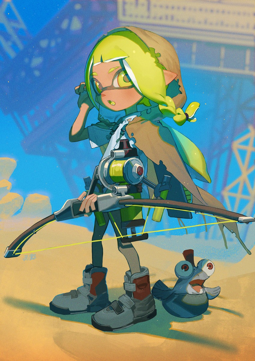 inkling player character, inkling girl, smallfry, and veronika (splatoon and 1 more) drawn by torino_kawazu