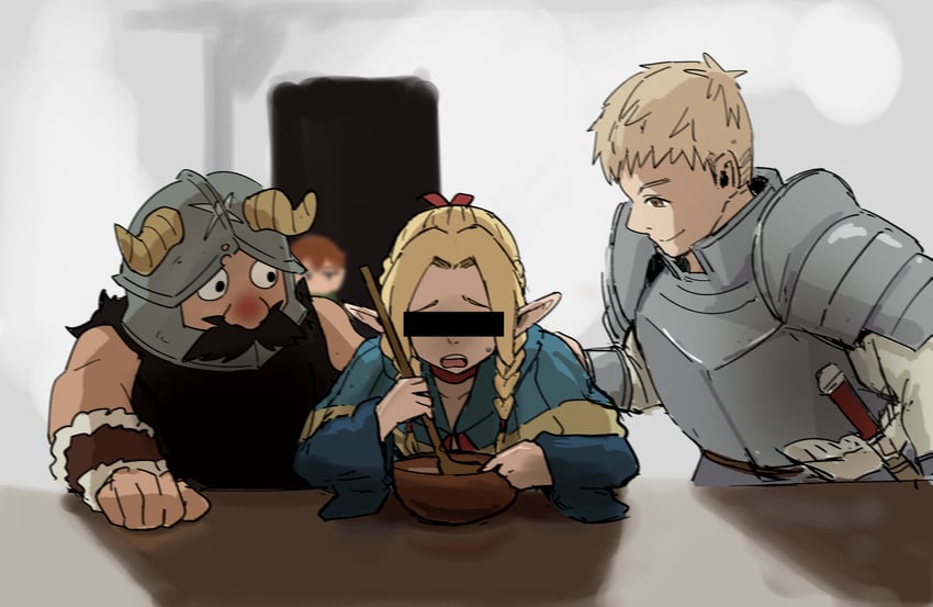 marcille donato, laios touden, senshi, and chilchuck tims (dungeon meshi and 1 more) drawn by tenten_(chan4545)
