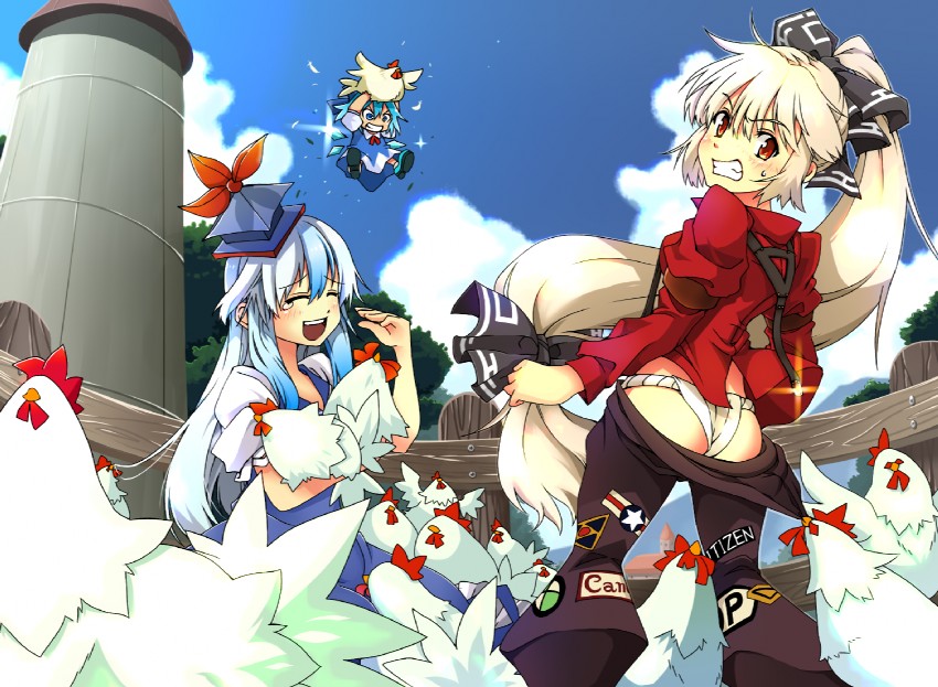 cirno, fujiwara no mokou, and kamishirasawa keine (touhou and 1 more) drawn by kotomuke_fuurin