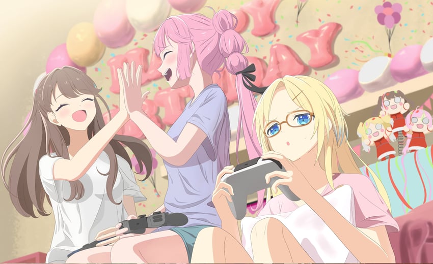 fujishima megumi, osawa rurino, and anyoji hime (love live! and 1 more) drawn by morio_(mmorio_mu)