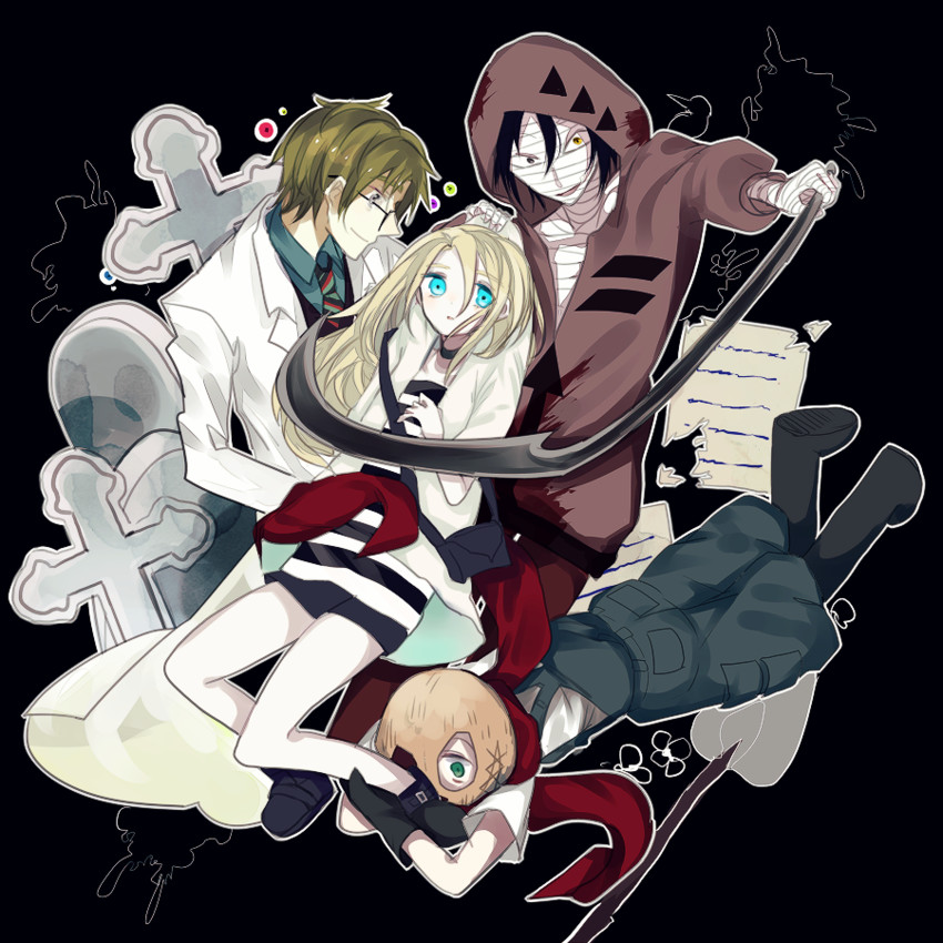rachel gardner, isaac foster, danny, and eddie (satsuriku no tenshi) drawn by minazuki_sora_(arisu801)
