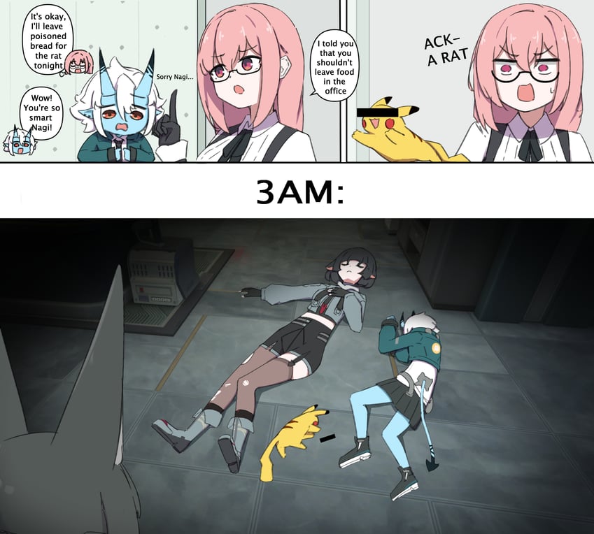 pikachu, hoshimi miyabi, jane doe, tsukishiro yanagi, and soukaku (pokemon and 1 more) drawn by chirun0