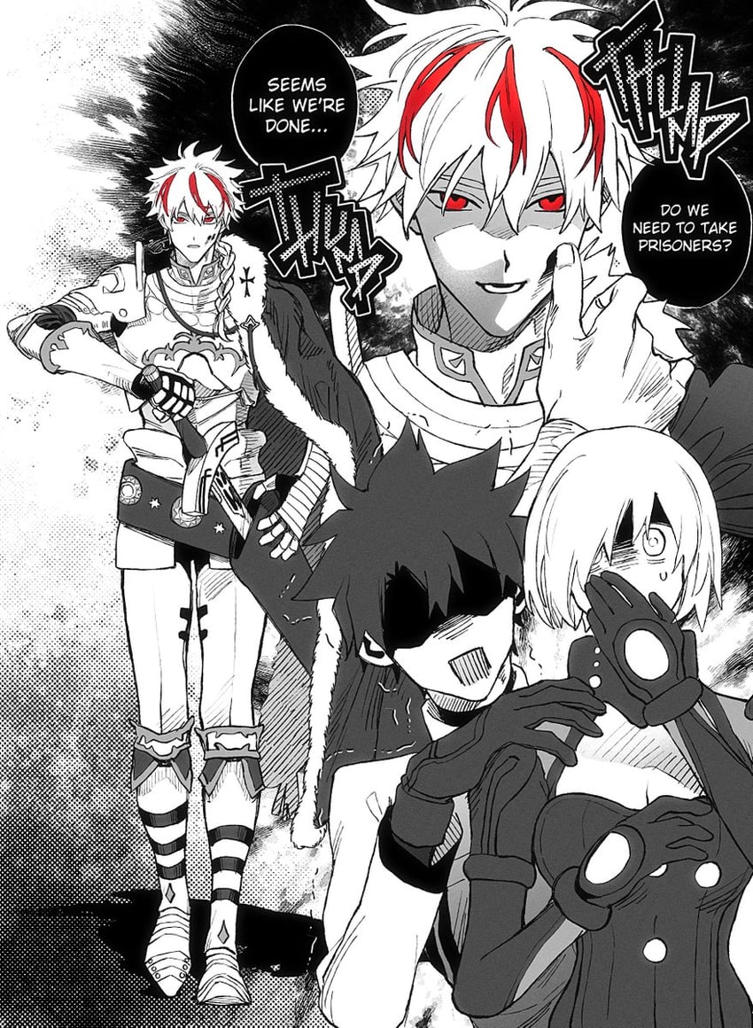mash kyrielight, fujimaru ritsuka, and richard i (fate and 2 more) drawn by shikibreeki