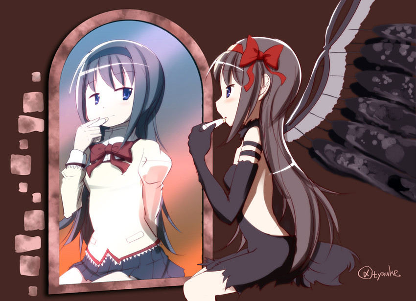 akemi homura and akuma homura (mahou shoujo madoka magica and 1 more) drawn by chauke