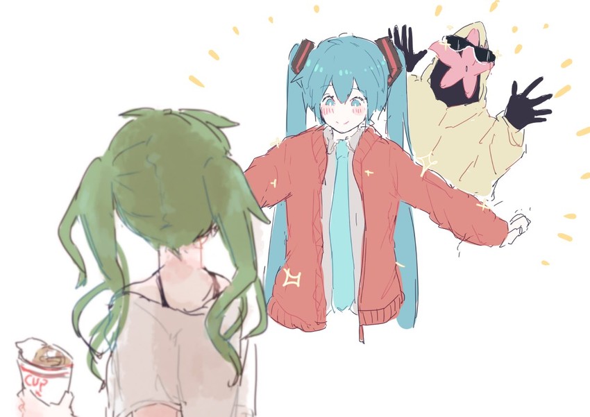 hatsune miku (vocaloid and 1 more) drawn by kaimo_(mi6kai)