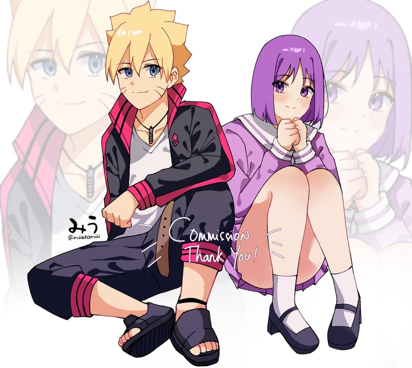 uzumaki boruto and kakei sumire (naruto and 1 more) drawn by miiutamiii_(artist)
