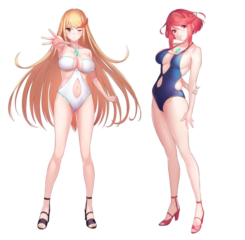 pyra and mythra (xenoblade chronicles and 1 more) drawn by green322