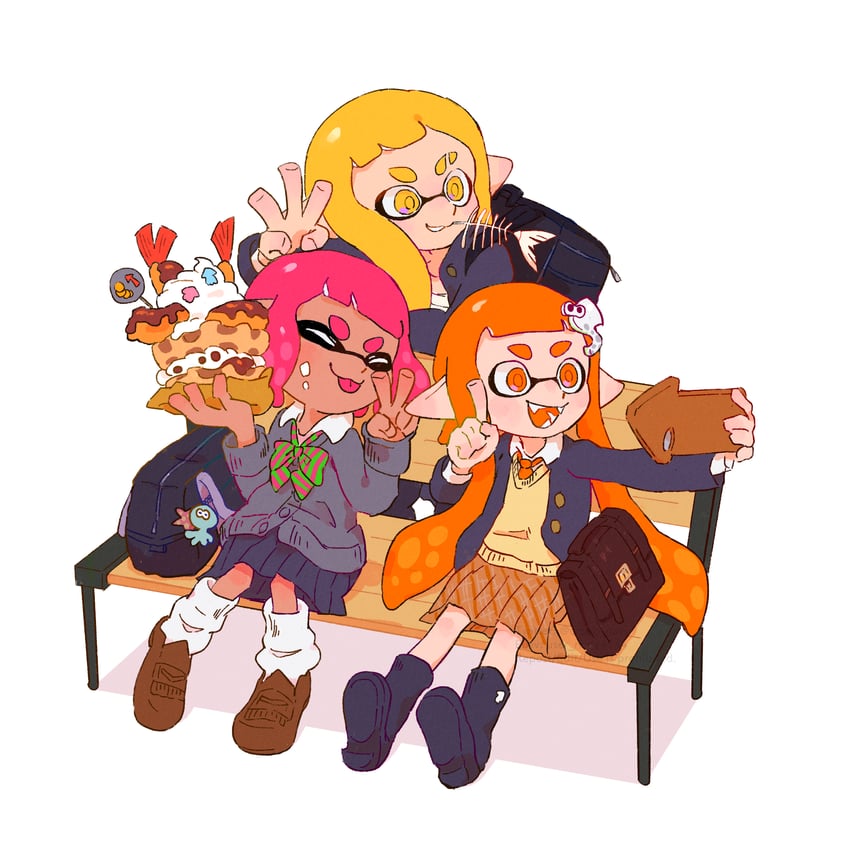 inkling player character and inkling girl (splatoon) drawn by uroko_(rwde4544)