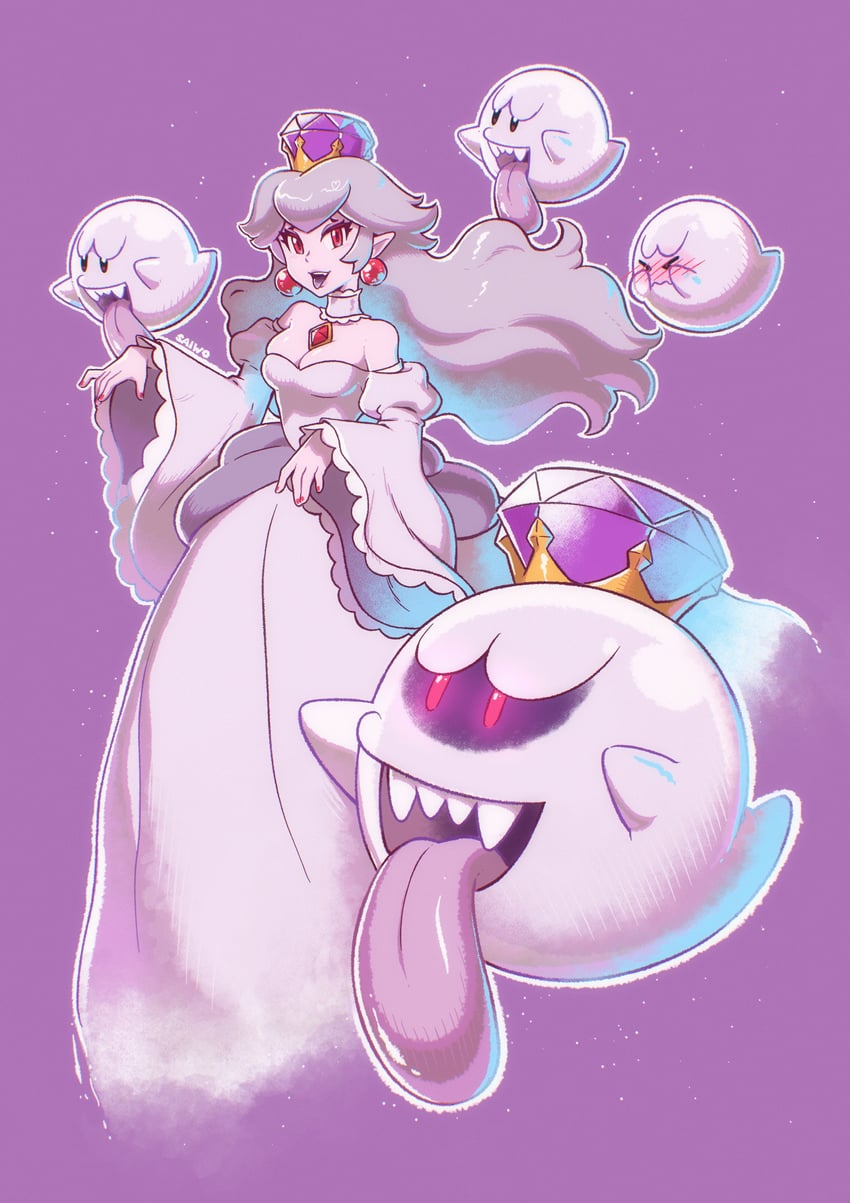 princess peach, boo, and king boo (mario and 1 more) drawn by saiwo_(saiwoproject)