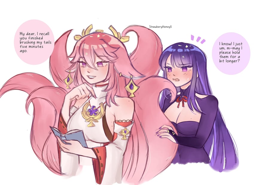 raiden shogun and yae miko (genshin impact) drawn by strawberyhoney5