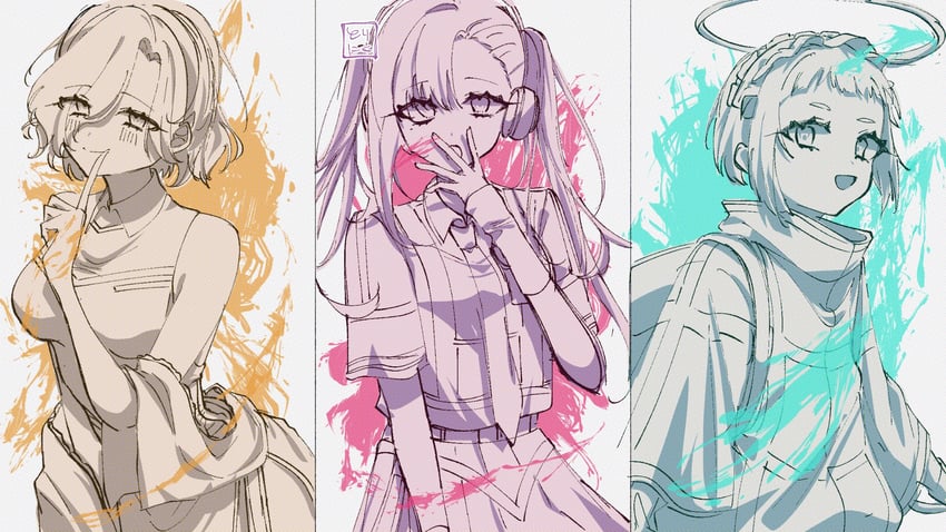 momose amane, kashiki yuno, and shiina mahiru (milgram) drawn by toritori_x7