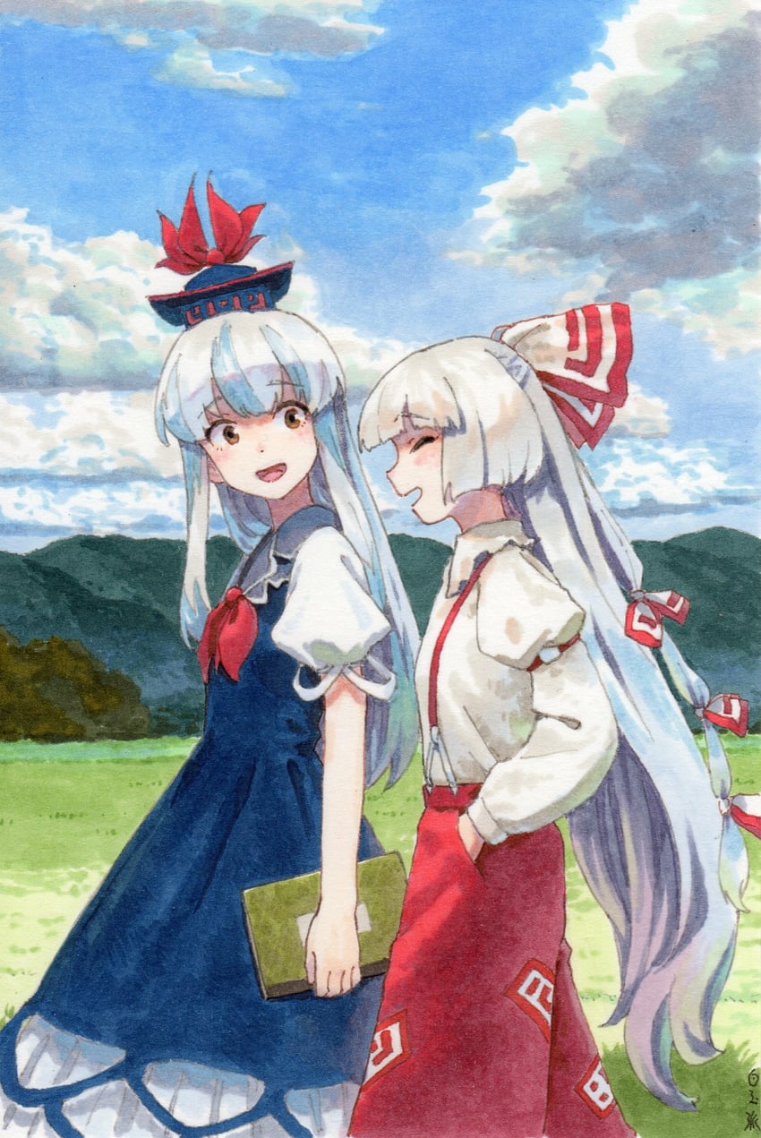 fujiwara no mokou and kamishirasawa keine (touhou) drawn by shiratama_(hockey)