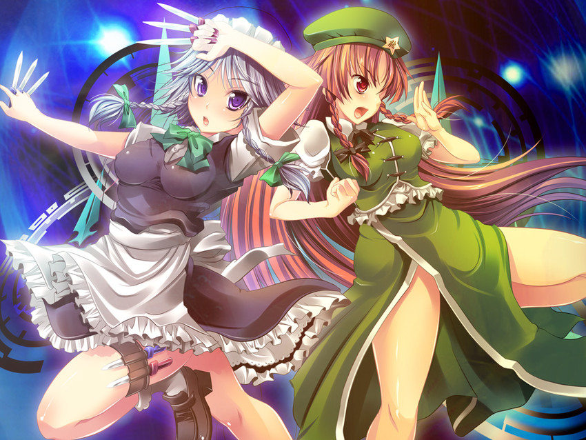 izayoi sakuya and hong meiling (touhou) drawn by maki_(seventh_heaven_maxion)