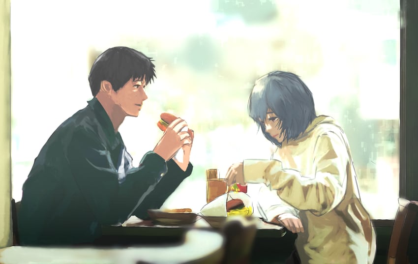 ayanami rei and ikari shinji (neon genesis evangelion) drawn by paperpillar
