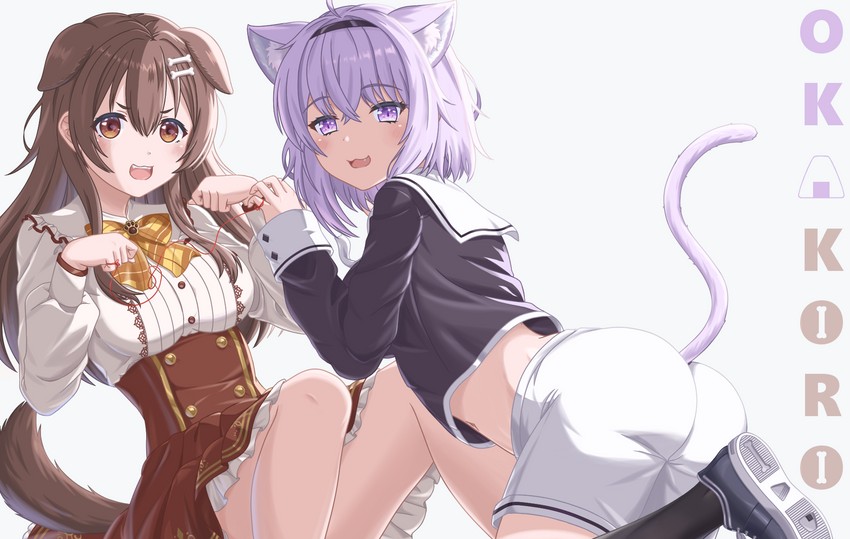 nekomata okayu and inugami korone (hololive) drawn by gardavwar
