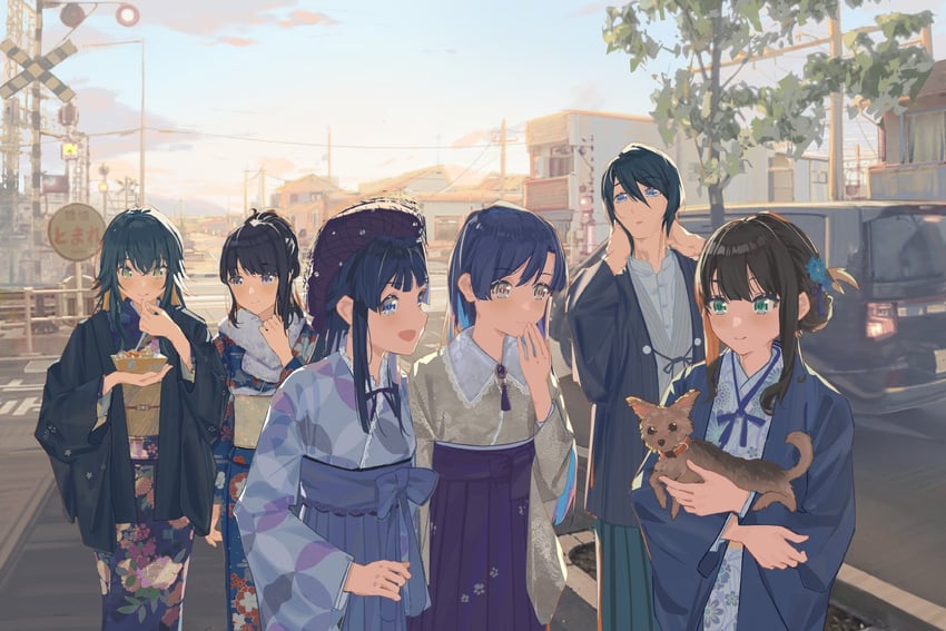 shibuya rin, kisaragi chihaya, kazano hiori, tsukimura temari, mogami shizuka, and 1 more (idolmaster and 5 more) drawn by da_tengzi