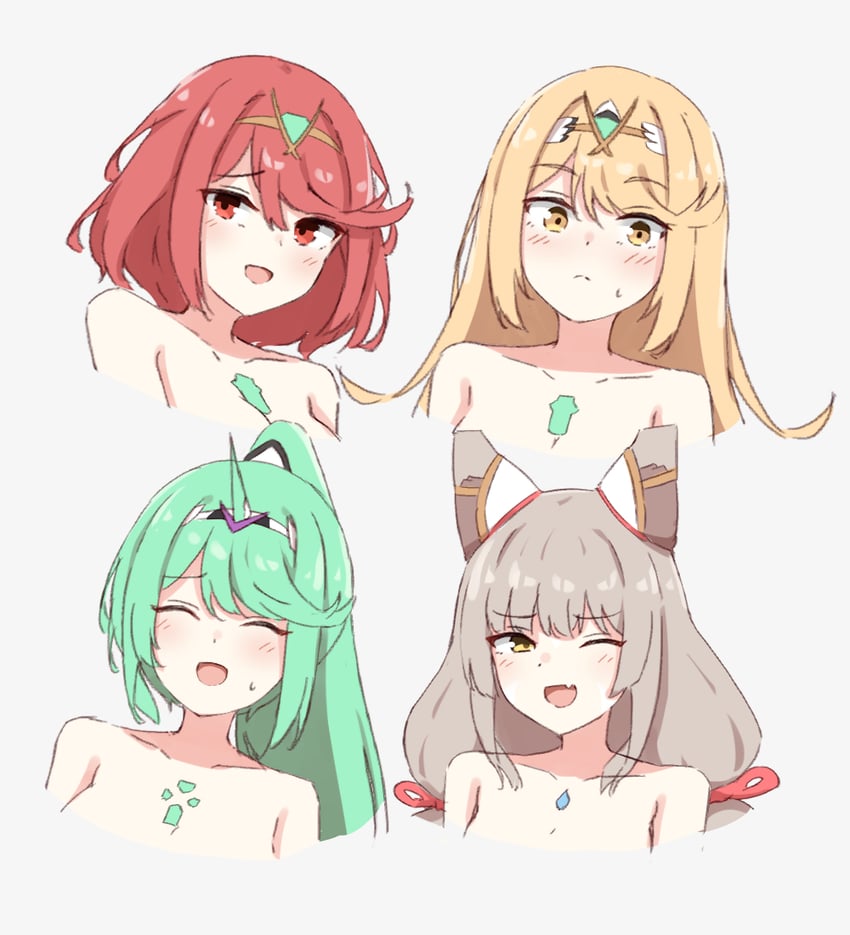 pyra, mythra, nia, and pneuma (xenoblade chronicles and 1 more) drawn by chirun0