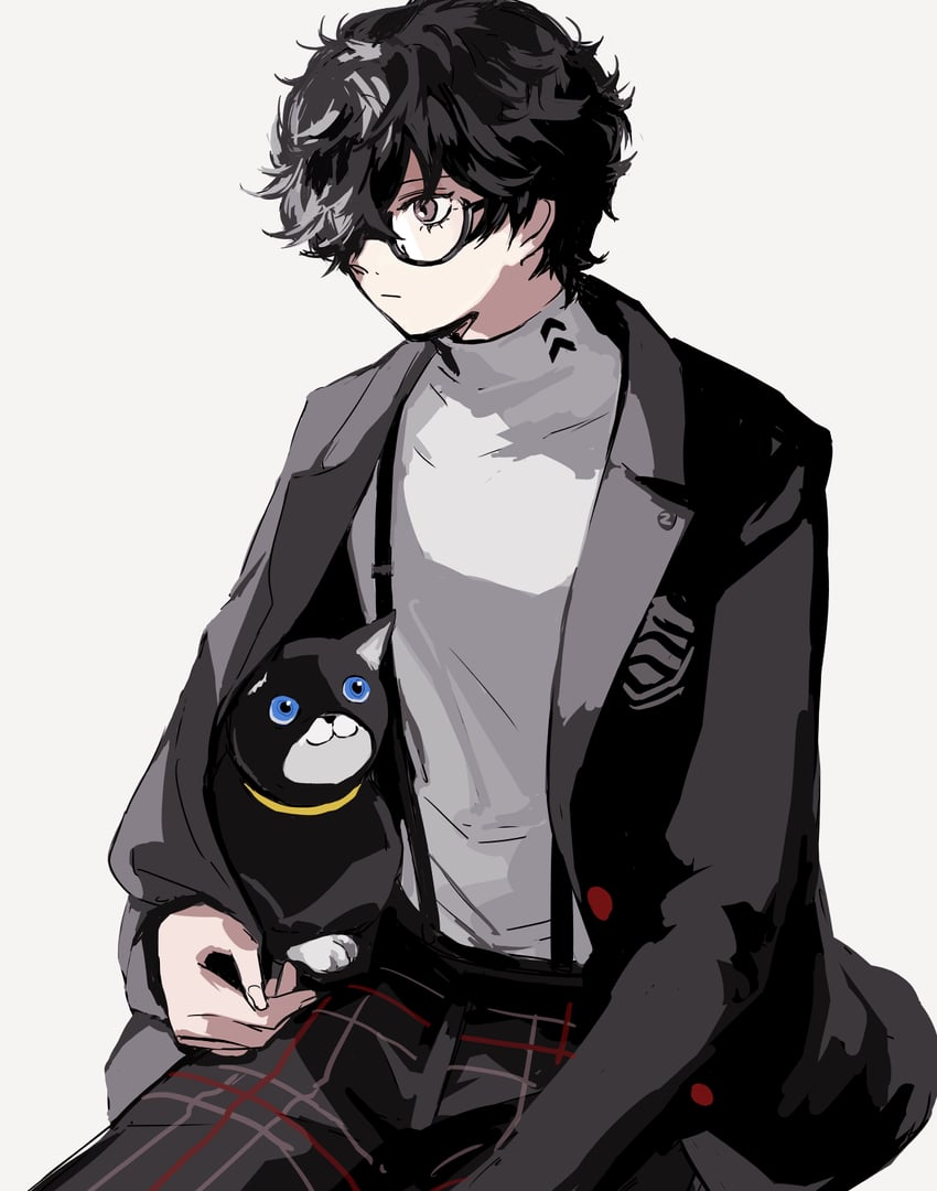amamiya ren and morgana (persona and 1 more) drawn by saichuu_(more1208)