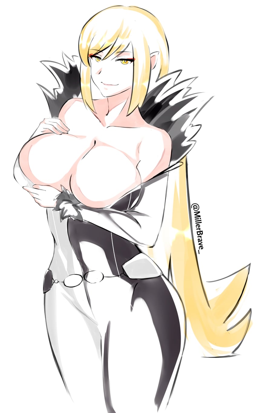 oshino shinobu, kiss-shot acerola-orion heart-under-blade, and hilda (monogatari and 2 more) drawn by millerbrave