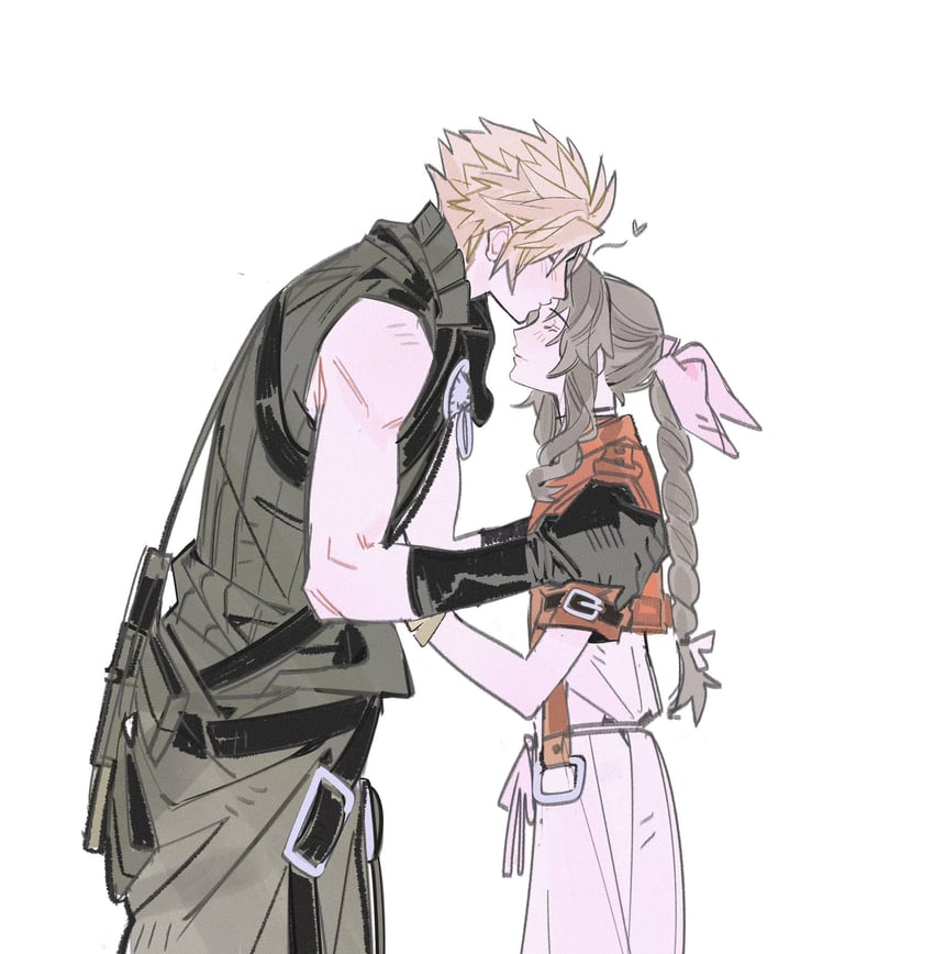 cloud strife and aerith gainsborough (final fantasy and 4 more) drawn by mmmckayyy